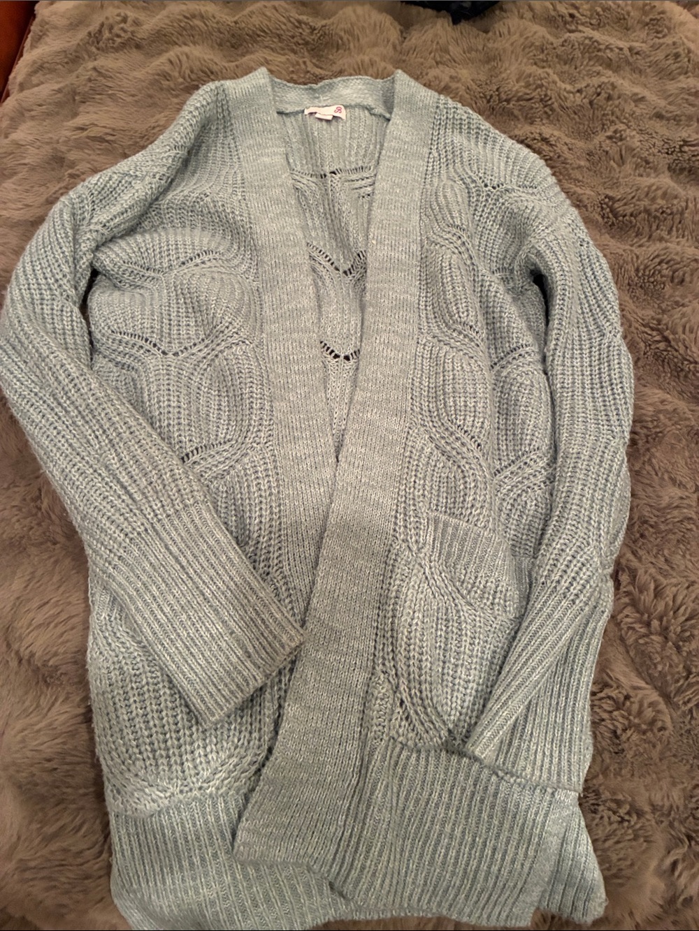 SO Light Blue Cable Knit Open-Front Cardigan